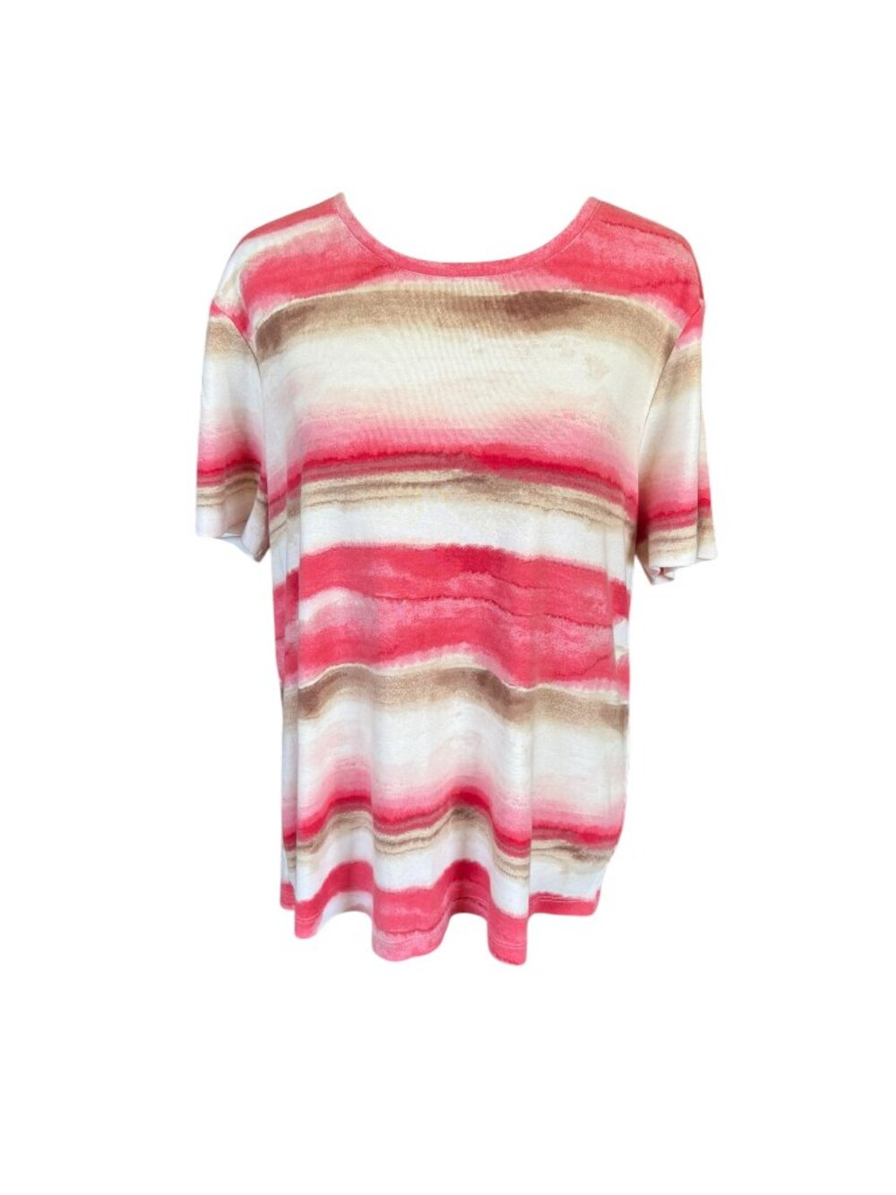 Chico's watercolor style horizontal stripe brown, pink, cream top women's 3